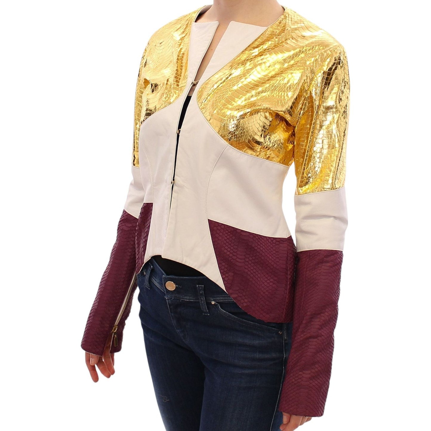 Vladimiro Gioia White Gold Purple Leather Jacket GSS10678-1