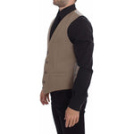 Dolce & Gabbana Beige Cotton Slim Fit Button Front Dress Vest