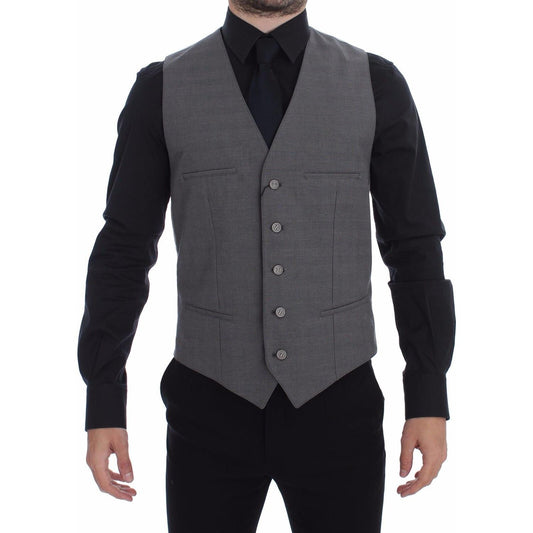 Dolce & Gabbana Gray Cotton Slim Fit Button Front Dress Vest