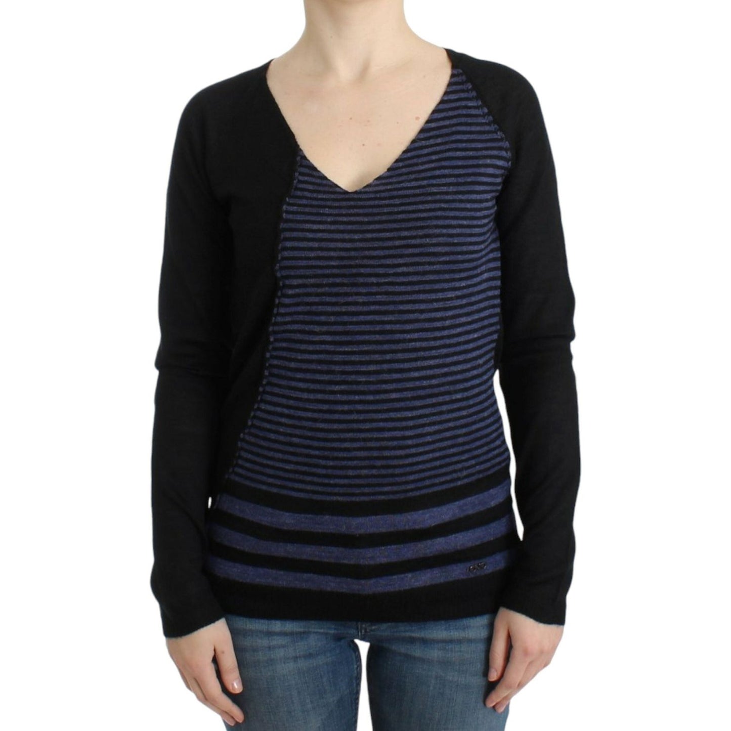 Costume National Black striped V-neck sweater