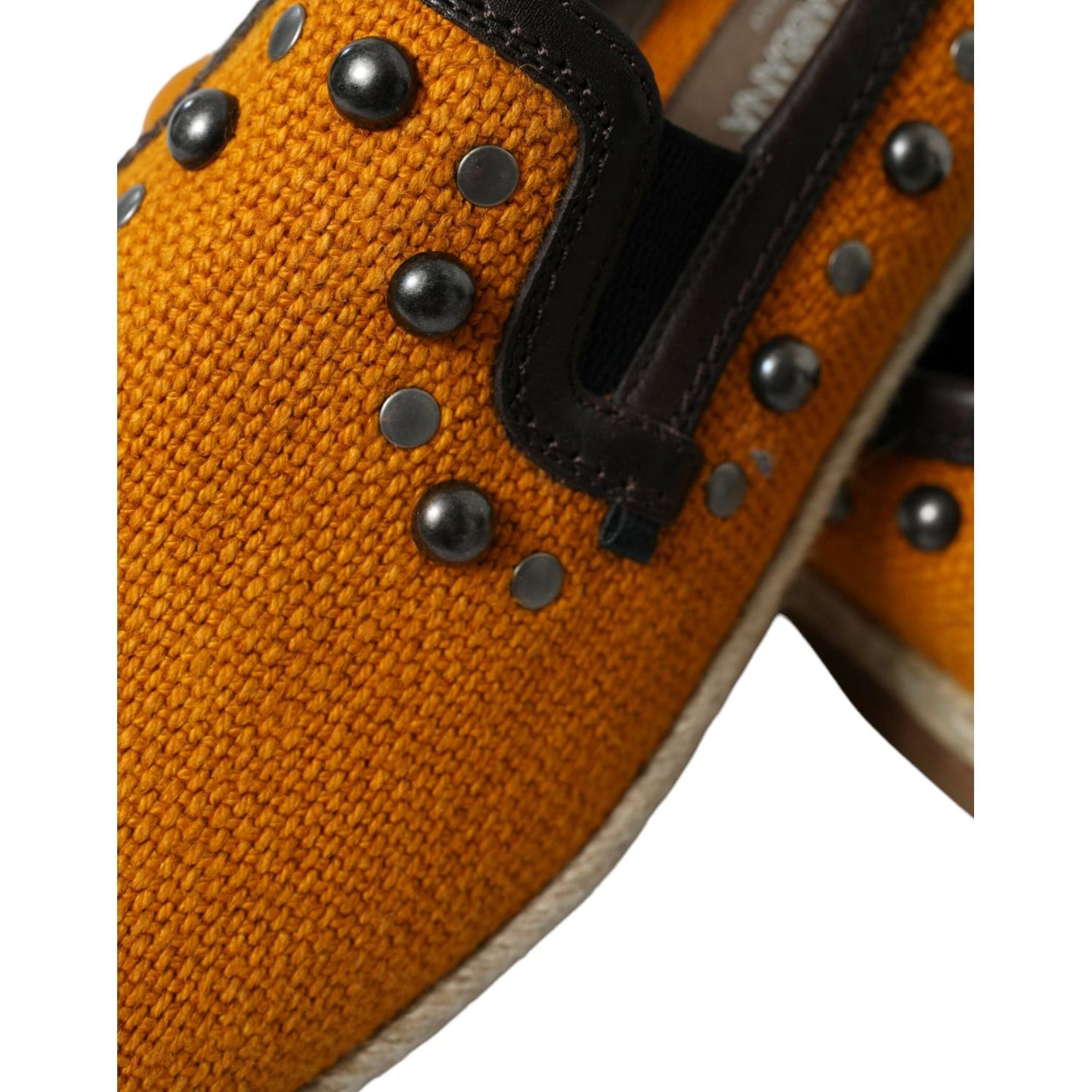 Dolce & Gabbana Orange Linen Leather Studded Loafers Shoes MV5420-43