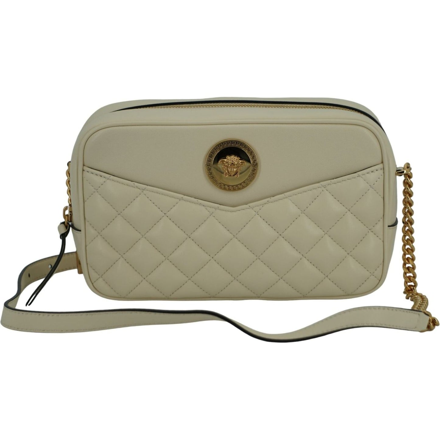 Versace Elegant White Leather Camera Shoulder Bag 8056204191268