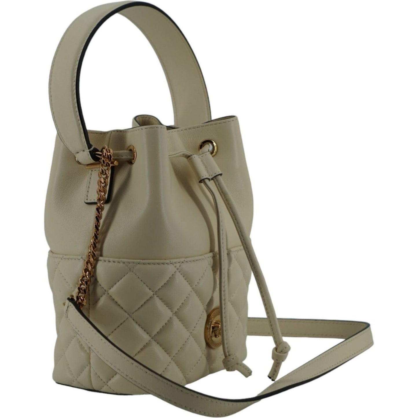 Versace Elegant Small White Leather Bucket Shoulder Bag 8056204983269