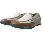Dolce & Gabbana White Brown Leather Slip On Men Moccasin Shoes MV5373-39