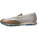 Dolce & Gabbana White Brown Leather Slip On Men Moccasin Shoes MV5373-39