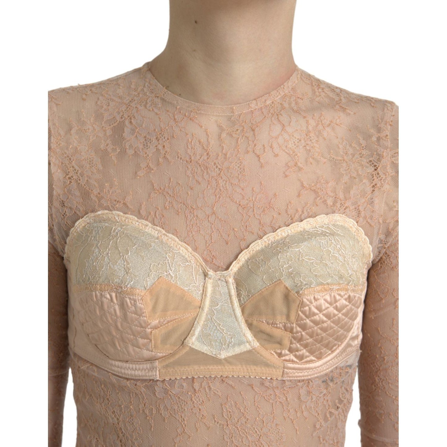 Dolce & Gabbana Beige Nylon Floral Lace Bustier Cropped Top TSH84280-40