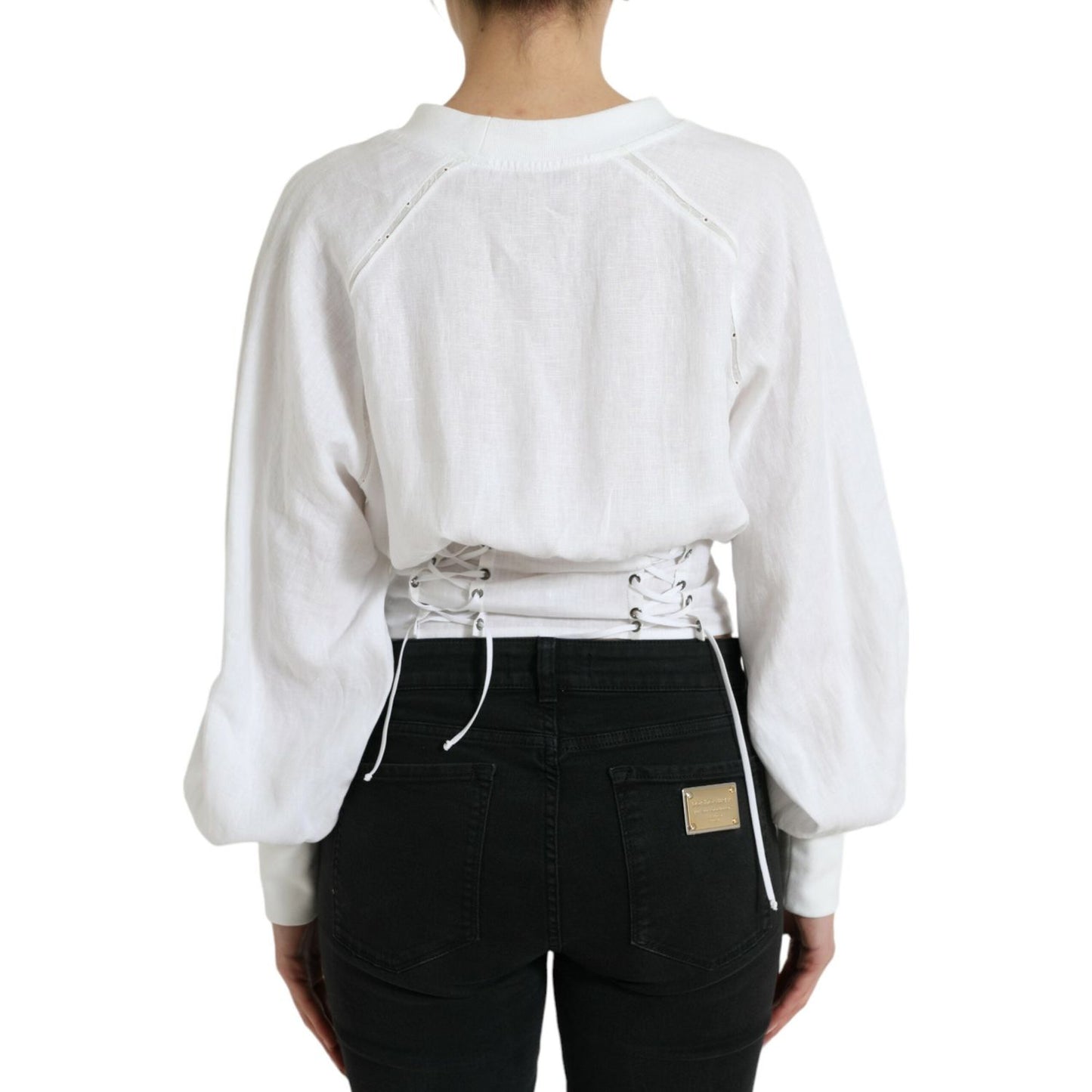 Dolce & Gabbana White Cotton Corset Cropped Long Sleeves Top TSH84282-40