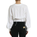 Dolce & Gabbana White Cotton Corset Cropped Long Sleeves Top TSH84282-40
