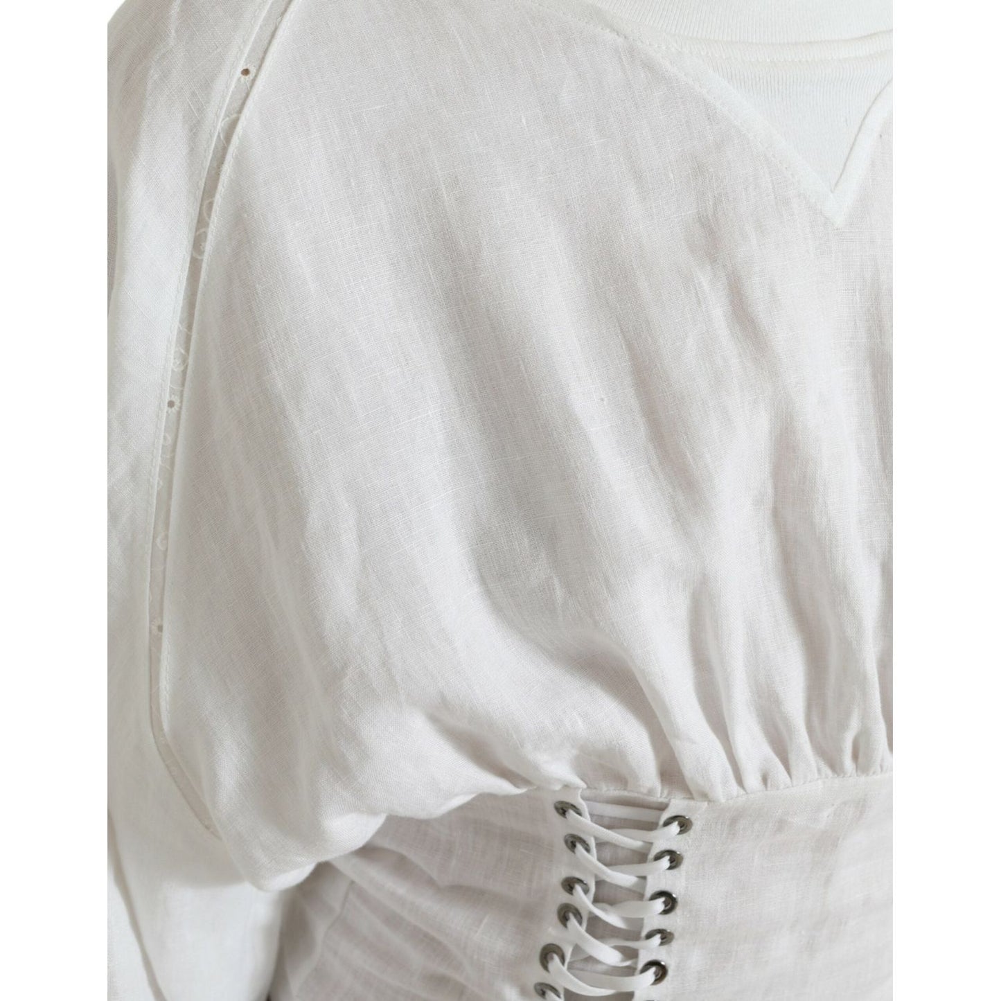 Dolce & Gabbana White Cotton Corset Cropped Long Sleeves Top TSH84282-40