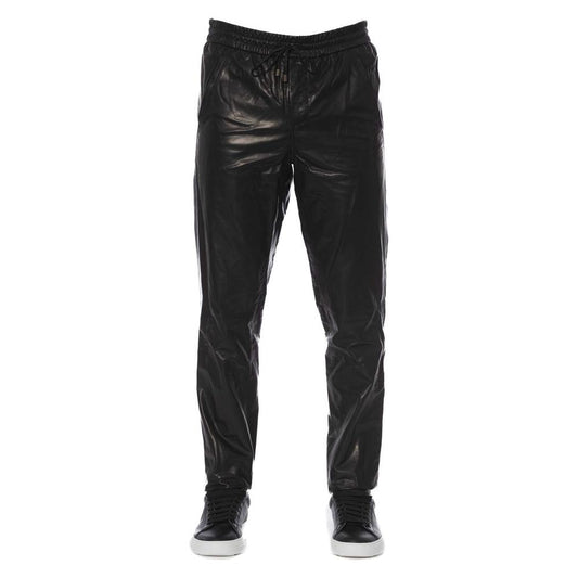 Trussardi Black Lamb Leather Men Pant