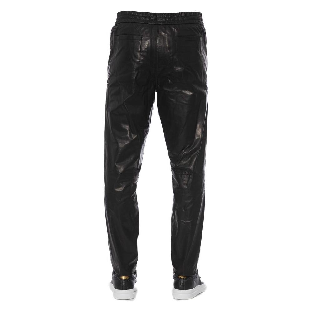 Trussardi Sleek Black Leather Trousers for Men