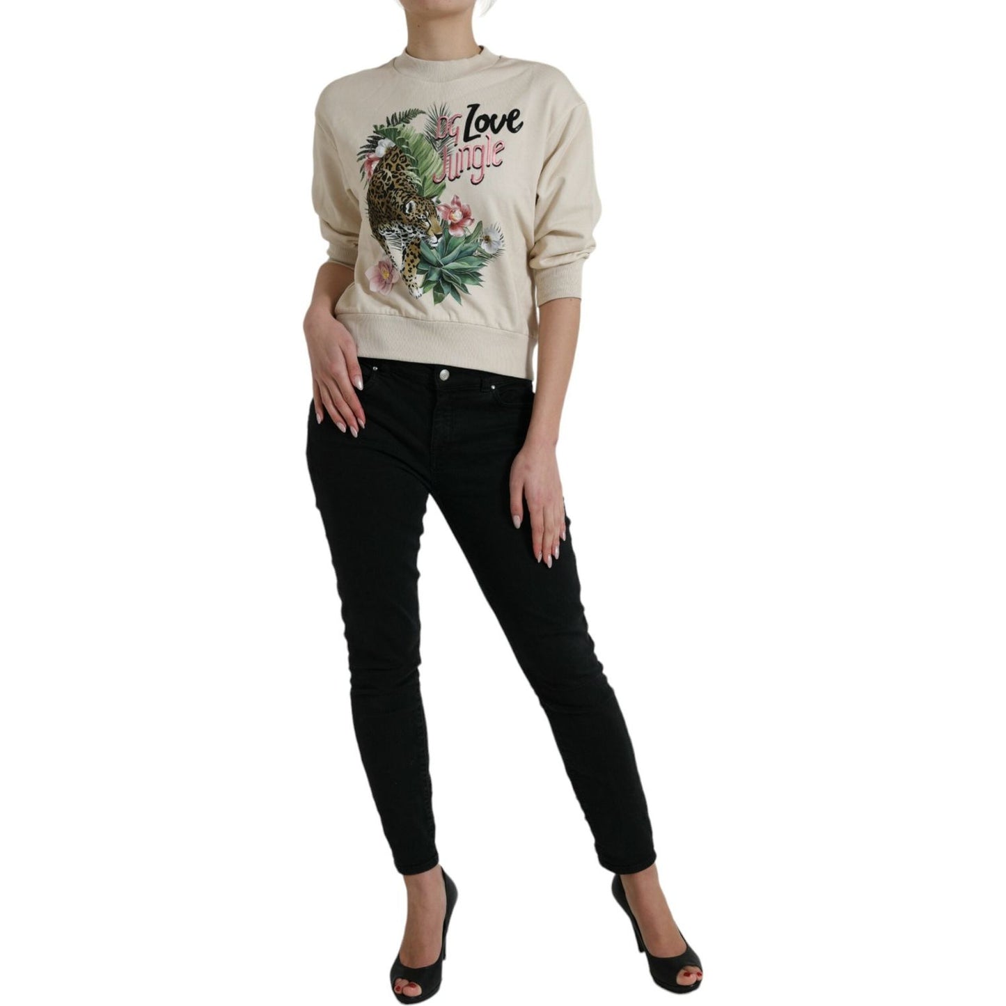 Dolce & Gabbana Beige Jungle Printed Cotton Pullover Sweater TSH84530-38