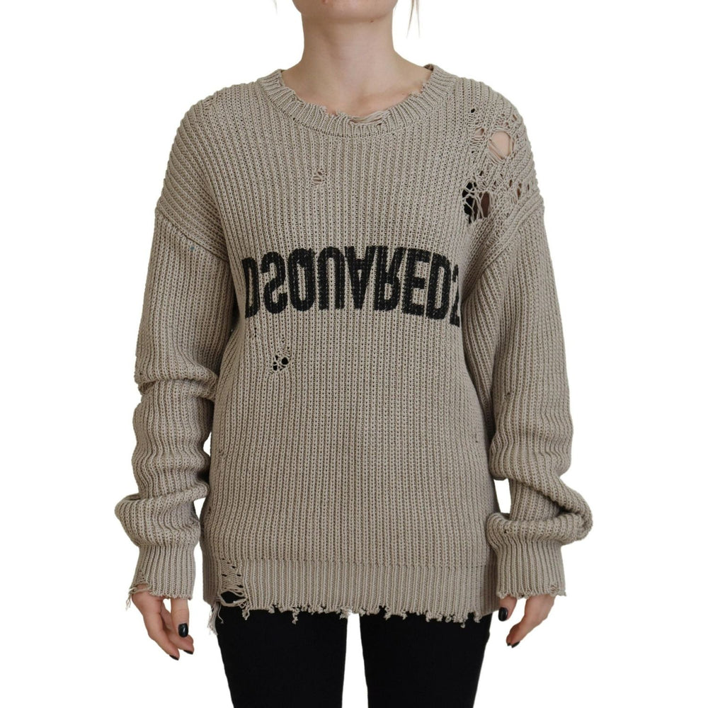 Dsquared² Beige Cotton Knitted Crewneck Pullover Sweater TSH83467-38