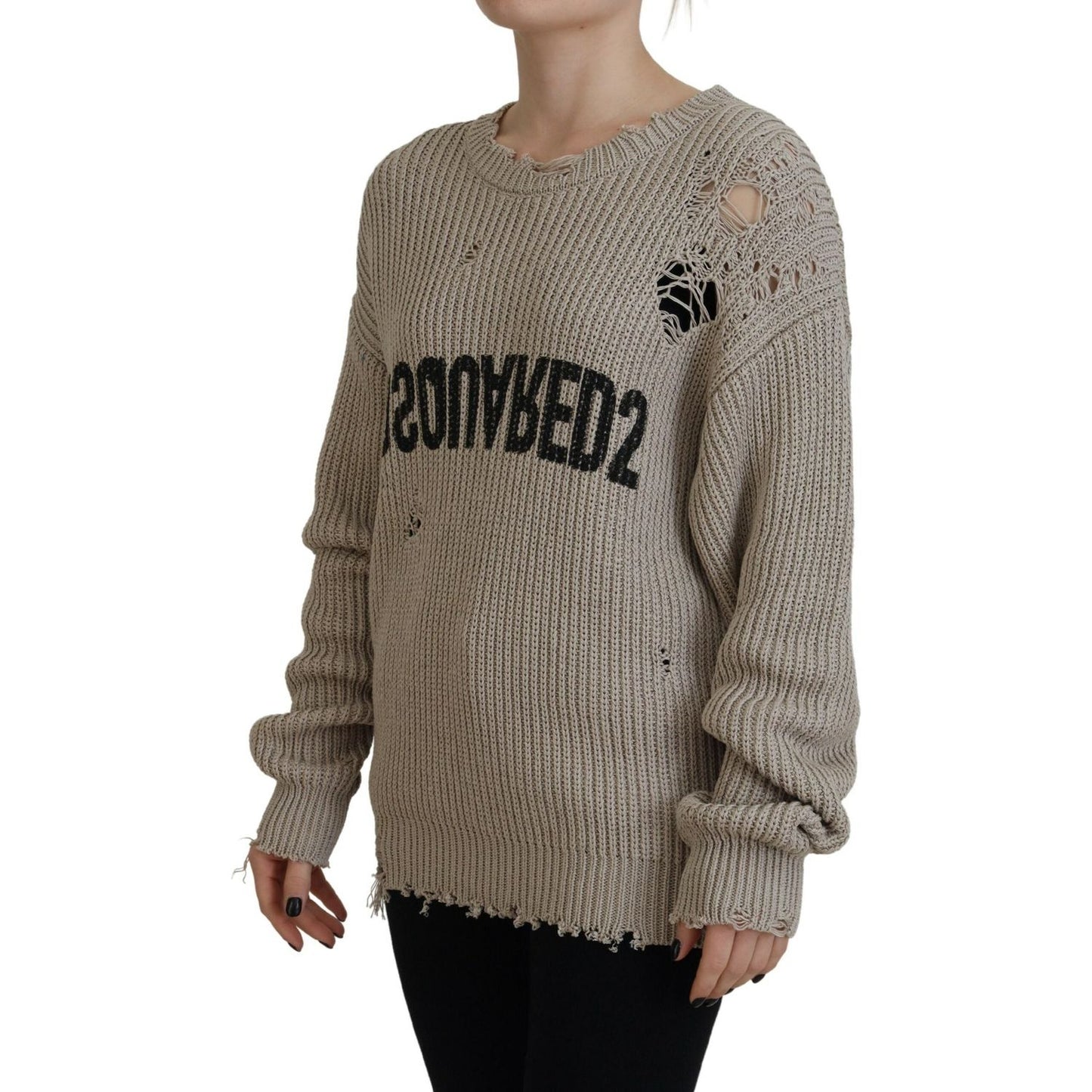 Dsquared² Beige Cotton Knitted Crewneck Pullover Sweater TSH83467-38