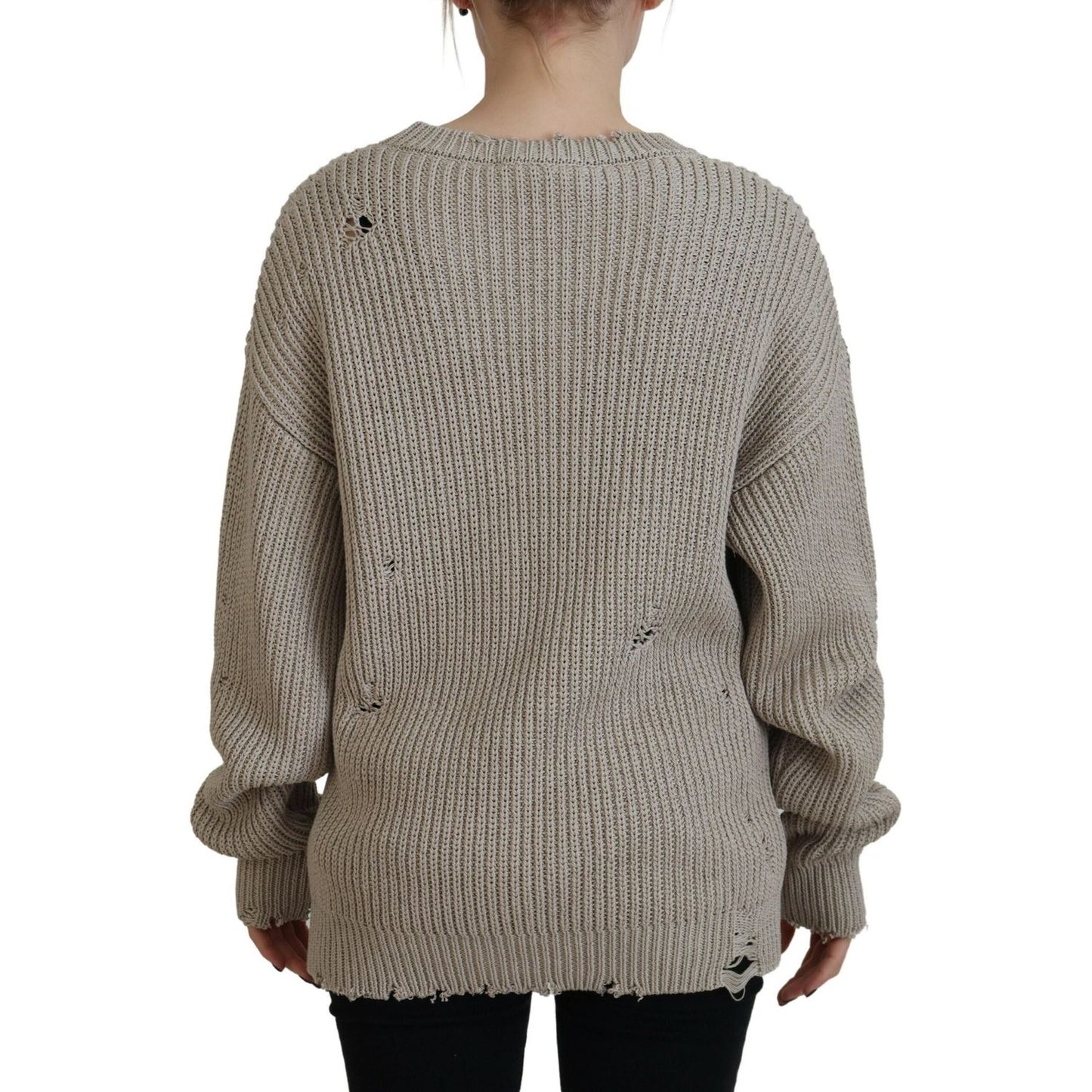 Dsquared² Beige Cotton Knitted Crewneck Pullover Sweater TSH83467-38