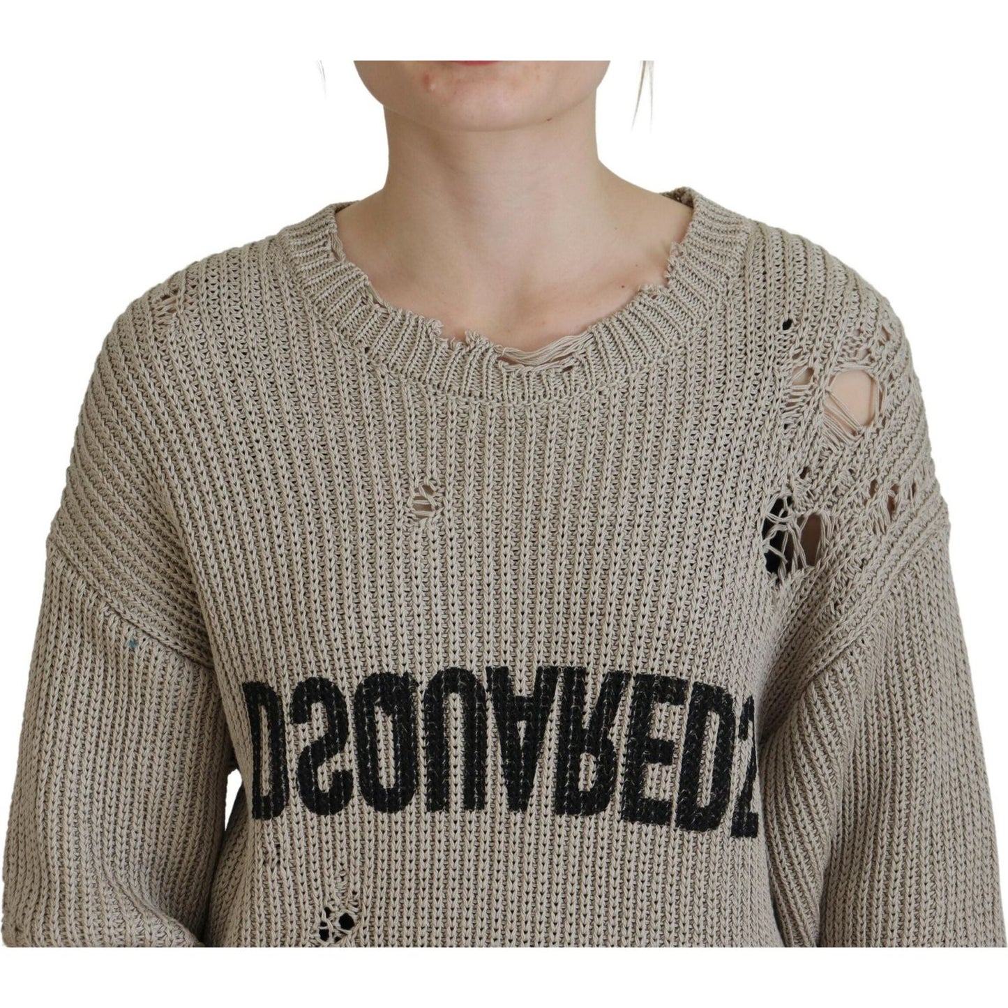 Dsquared² Beige Cotton Knitted Crewneck Pullover Sweater TSH83467-38