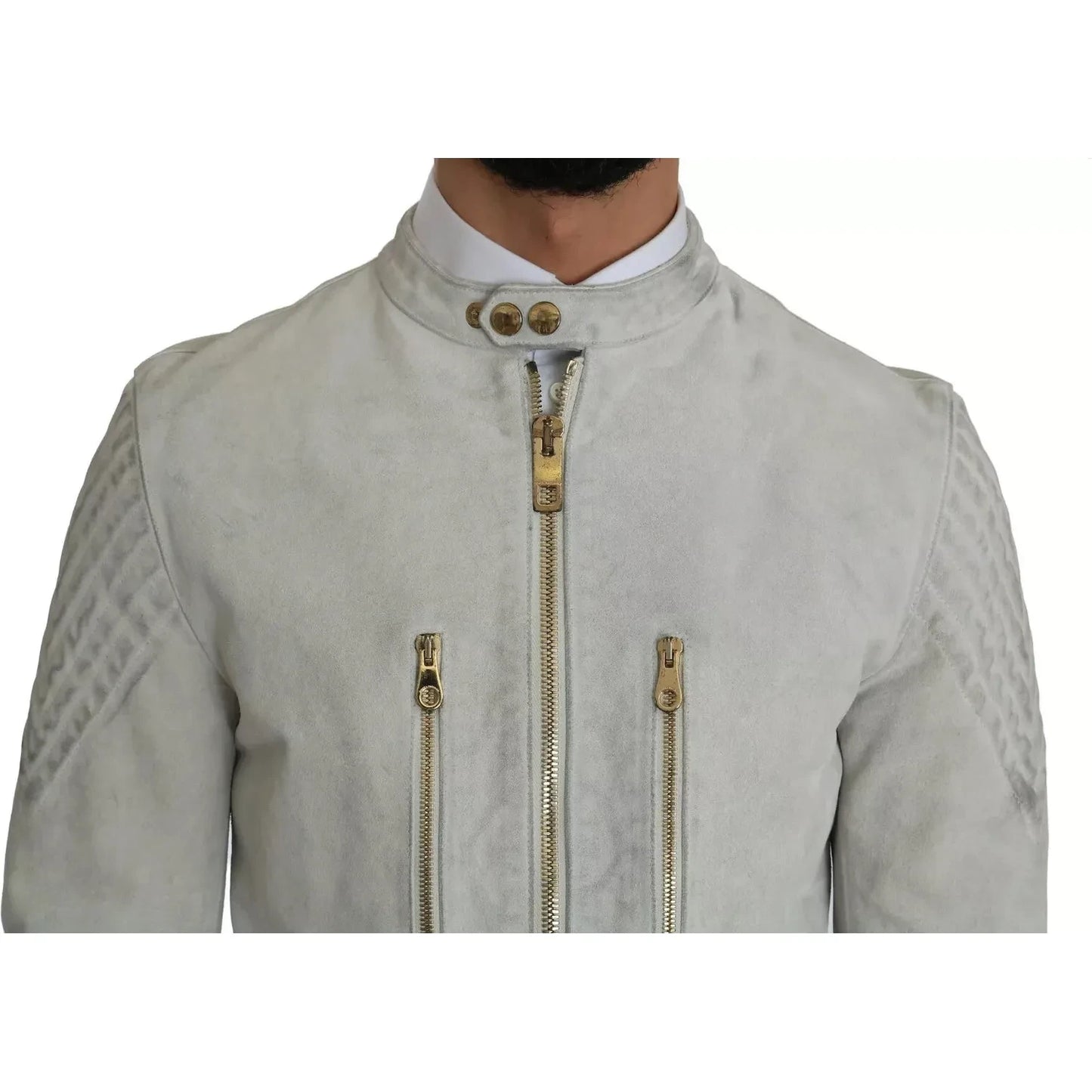 Dolce & Gabbana Leather White Biker Motorcycle Jacket JKT1266