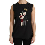 Dolce & Gabbana Black Silk DG Family Crystal Sleeveless Top Dolce & Gabbana Black