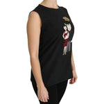 Dolce & Gabbana Black Silk DG Family Crystal Sleeveless Top Dolce & Gabbana Black