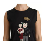 Dolce & Gabbana Black Silk DG Family Crystal Sleeveless Top Dolce & Gabbana Tan