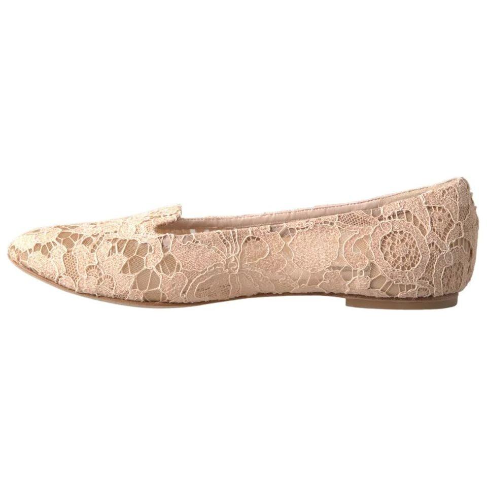 Dolce & Gabbana Beige Floral Lace Loafers Flats Shoes LA10256-39