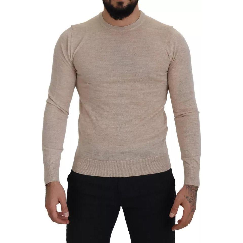 Dolce & Gabbana Beige Virgin Wool Crew Neck Pullover Sweater TSH7946-46