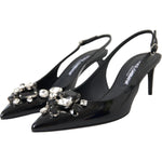 Dolce & Gabbana Black Patent Leather Crystal Slingback Shoes Dolce & Gabbana Dark Slate Gray