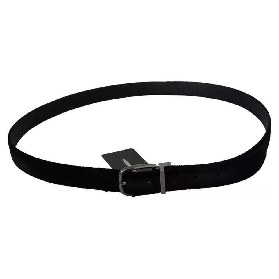 Dolce & Gabbana Black Velvet Silver Tone Metal Buckle Men Belt