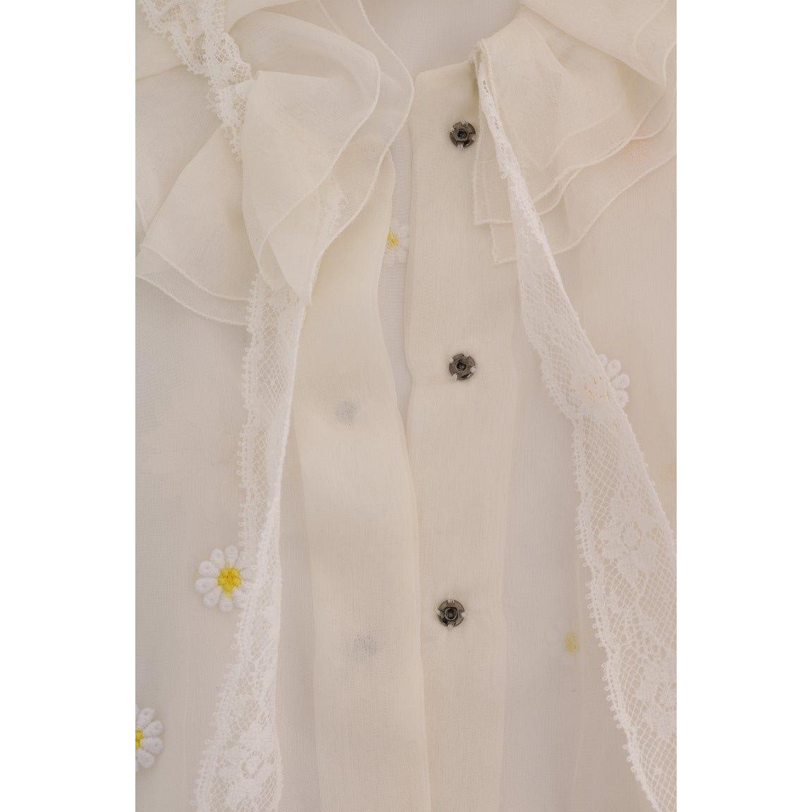 Dolce & Gabbana White Daisy Applique Silk Shirt TSH1440-1