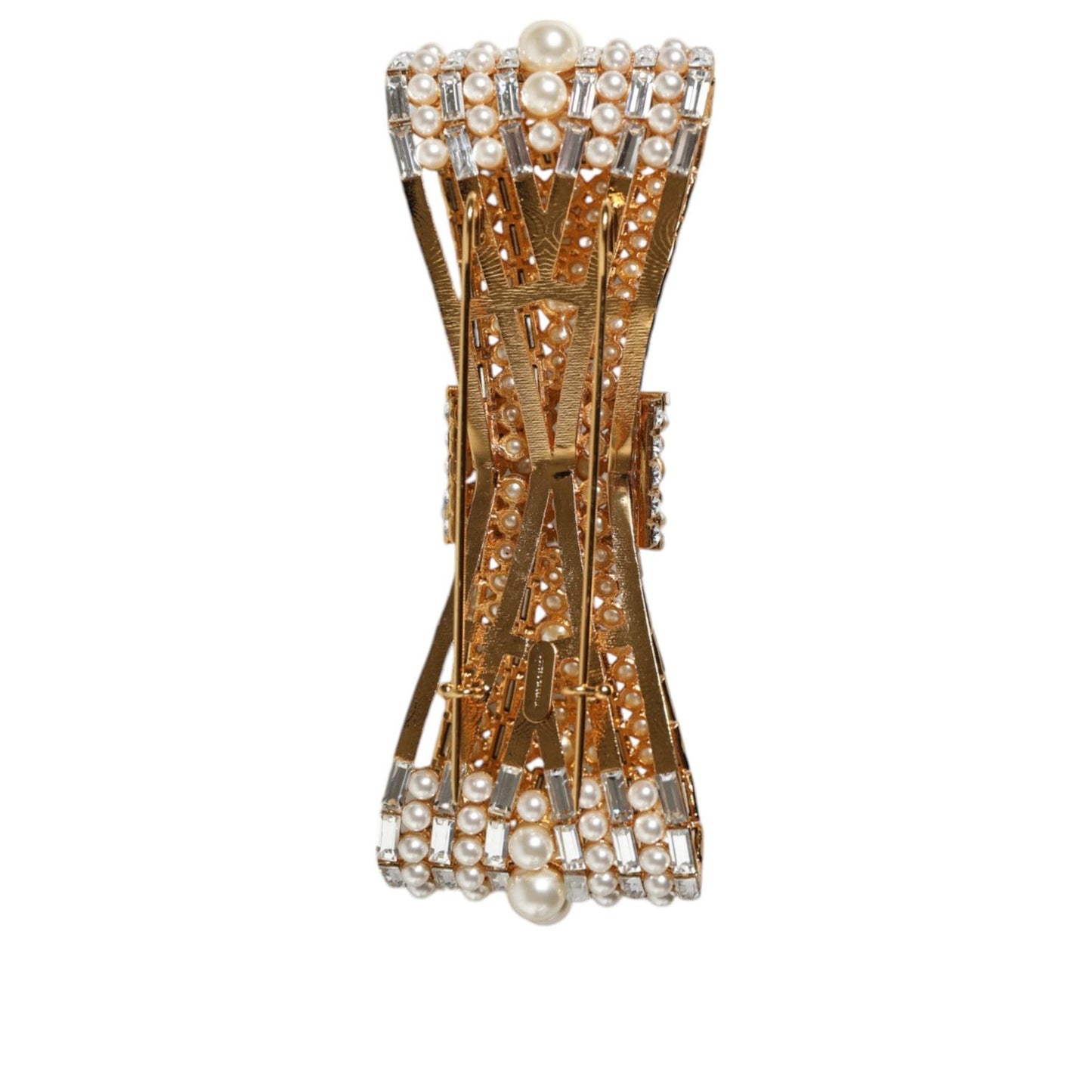 Dolce & Gabbana Gold Tone Brass Bow Crystal FauxPearl Embellished Brooch Brooch