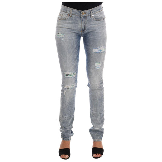 Versace Jeans Blue Wash Torn Stretch Slim Fit Jeans
