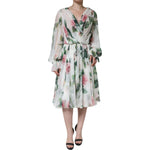 Dolce & Gabbana White Silk Floral Print A-line Midi Dress DR281289-50