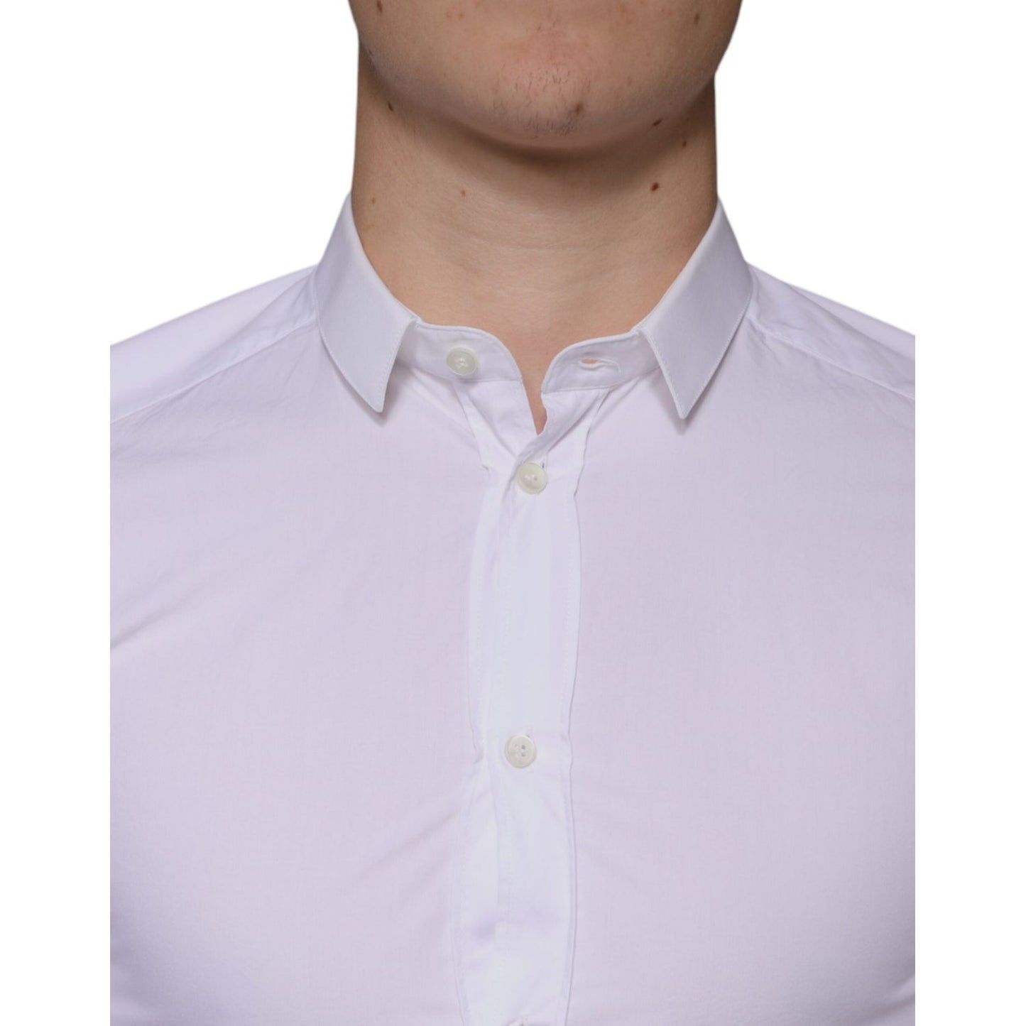 Dolce & Gabbana White Cotton Dress GOLD Formal Collared Shirt TSH84135-38