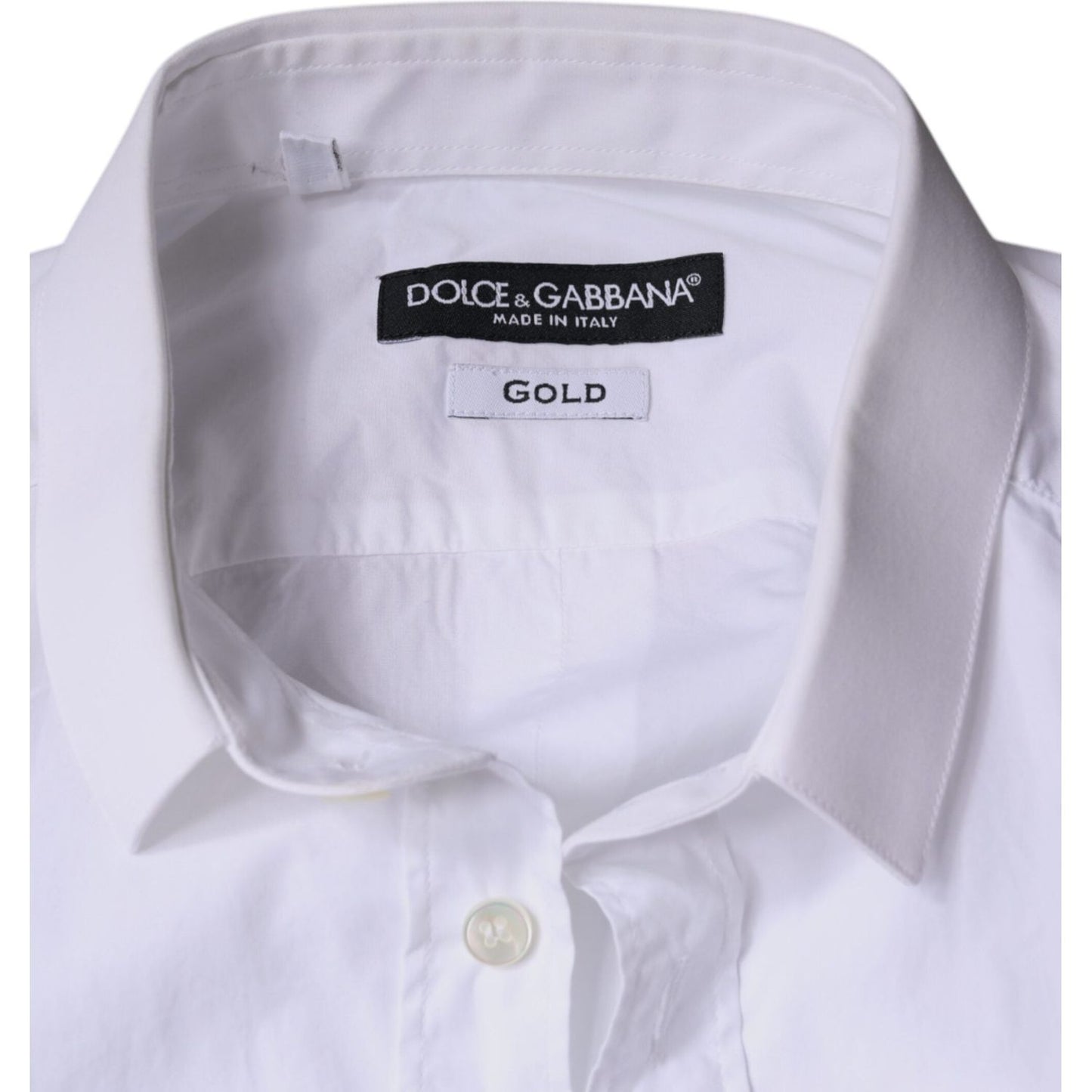 Dolce & Gabbana White Cotton Dress GOLD Formal Collared Shirt TSH84135-38