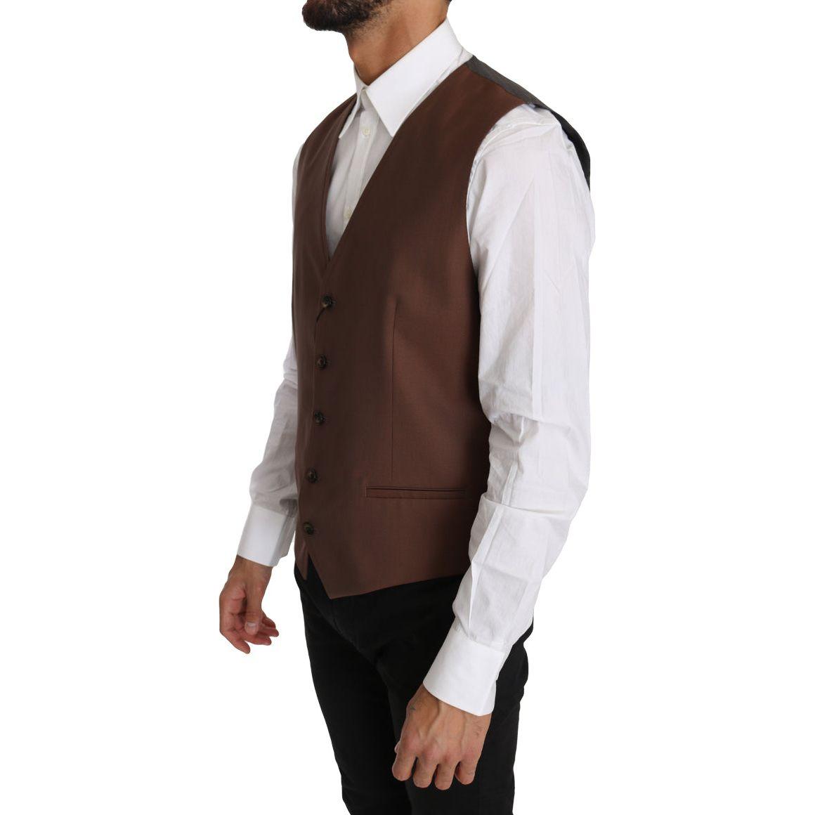 Dolce & Gabbana Brown Wool Silk Waistcoat Vest TSH2649-50