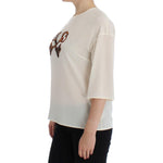 Dolce & Gabbana White Sequined Key Silk Blouse T-shirt Top SIG13197-1