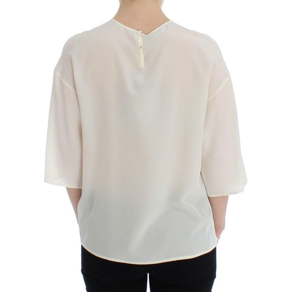 Dolce & Gabbana White Sequined Key Silk Blouse T-shirt Top SIG13197-1