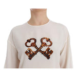 Dolce & Gabbana White Sequined Key Silk Blouse T-shirt Top SIG13197-1