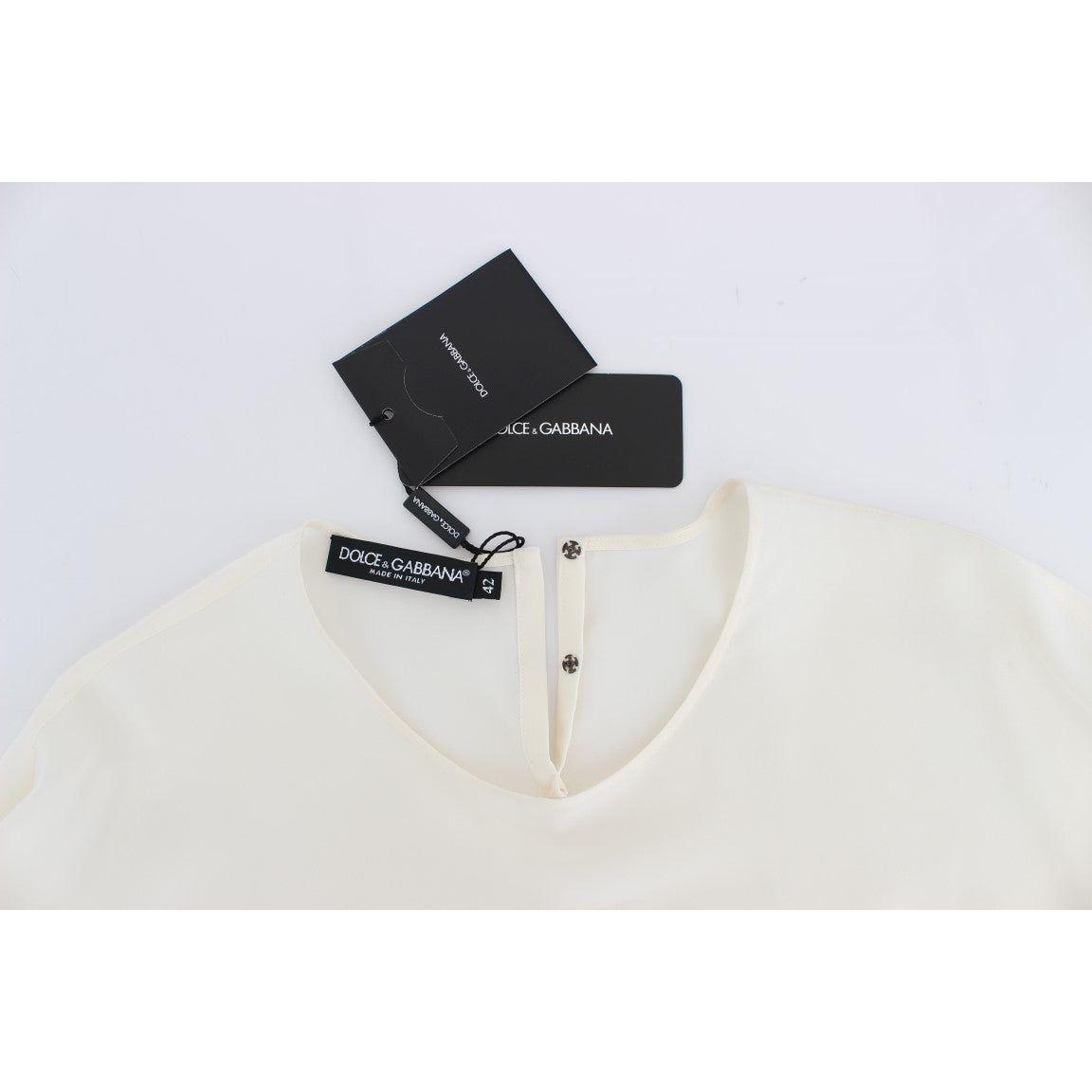 Dolce & Gabbana White Sequined Key Silk Blouse T-shirt Top SIG13197-1