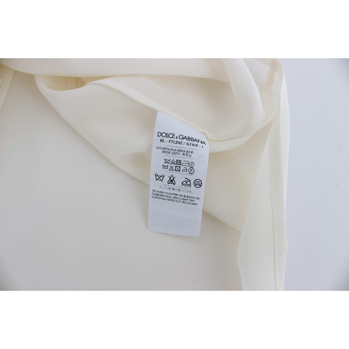Dolce & Gabbana White Sequined Key Silk Blouse T-shirt Top SIG13197-1