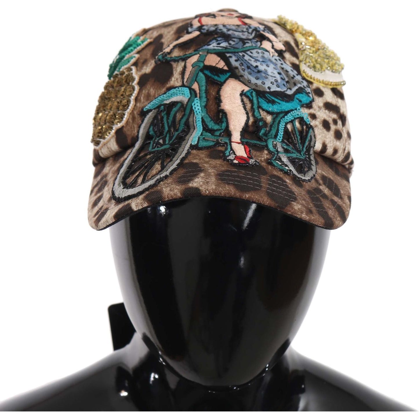 Dolce & Gabbana Brown Leopard Sequin Sicily Applique Baseball Hat HAT70141-56