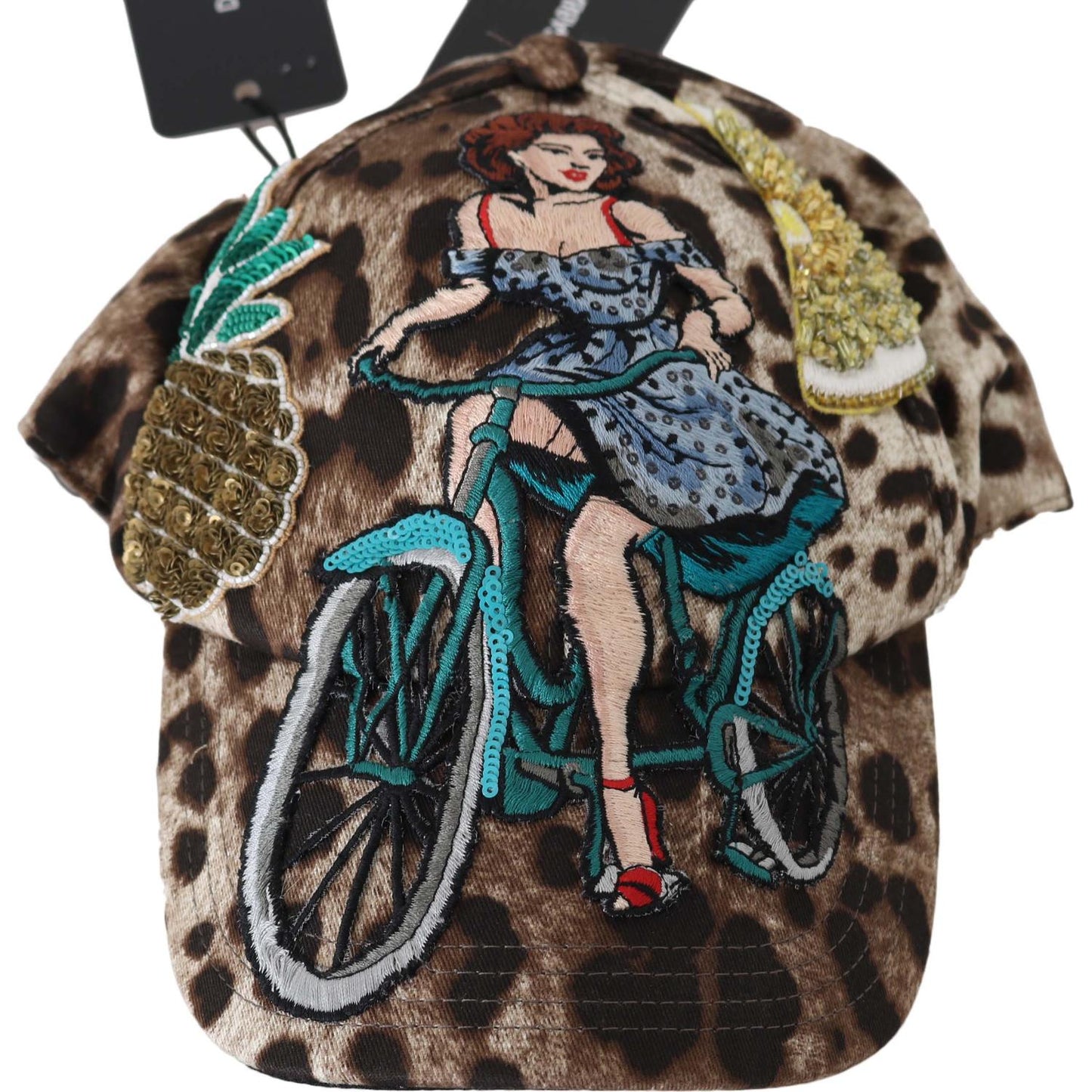 Dolce & Gabbana Brown Leopard Sequin Sicily Applique Baseball Hat HAT70141-56
