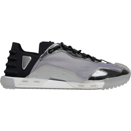 Dolce & Gabbana Silver Black Nylon NS1 Low Top Sneakers Shoes