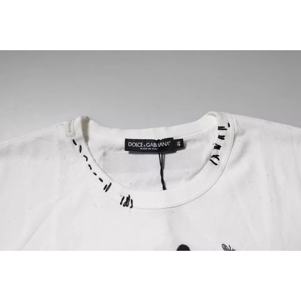 Dolce & Gabbana White Graphic Print Cotton Crew Neck T-shirt TSH90045-46