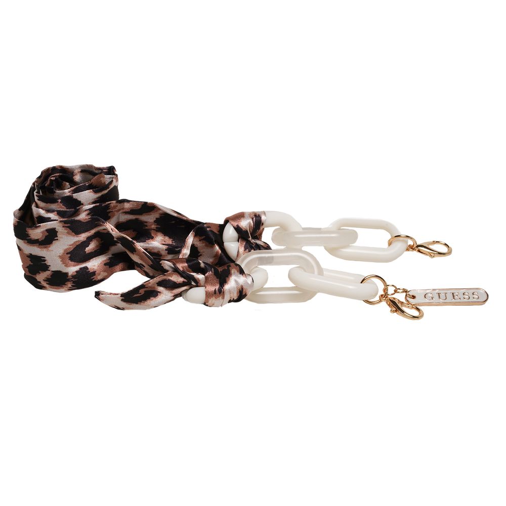 Guess glasses eyewear chain with leopard print fabric, featuring a white chain link and Guess branded charm