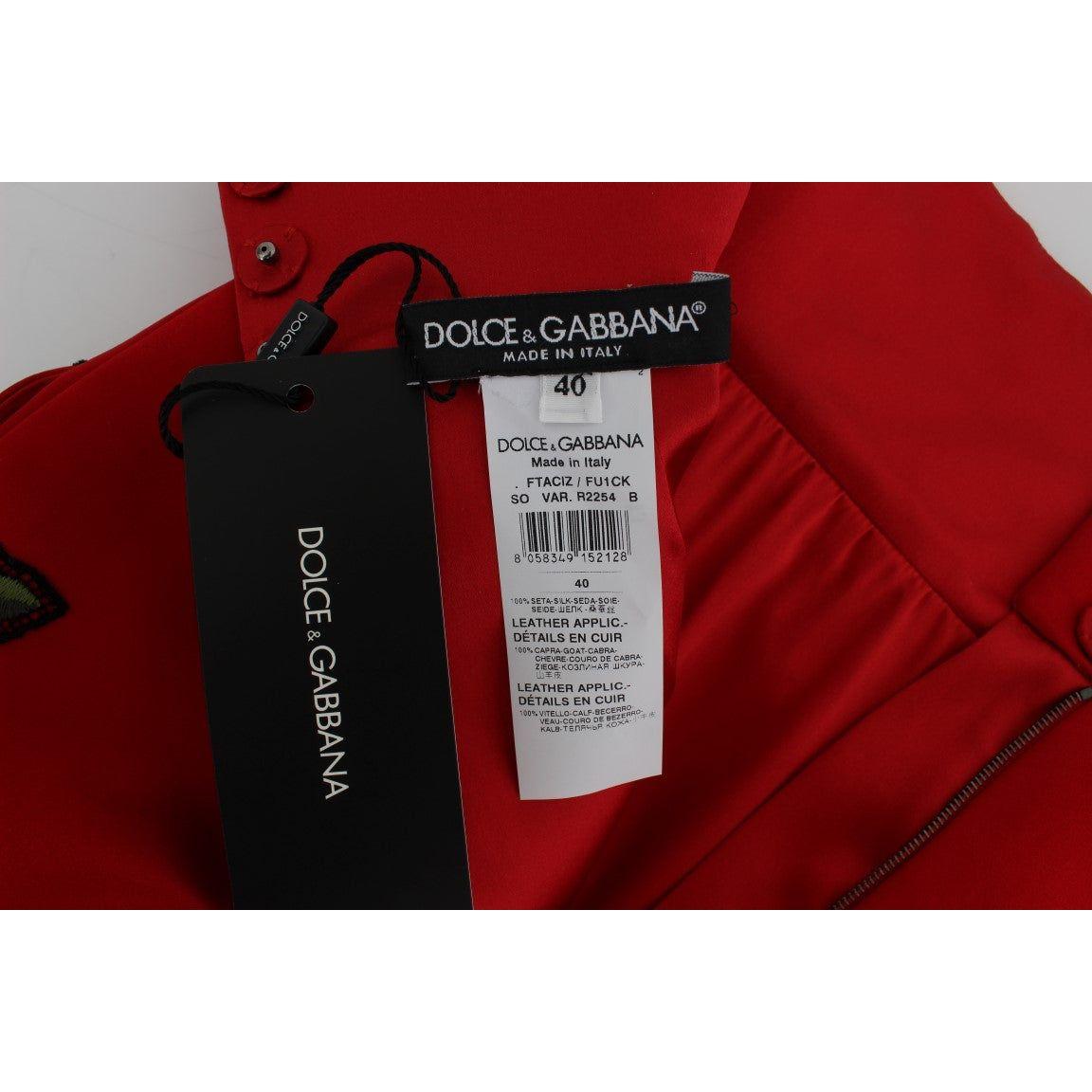 Dolce & Gabbana Red Silk Crystal Roses Shorts SIG20115-1