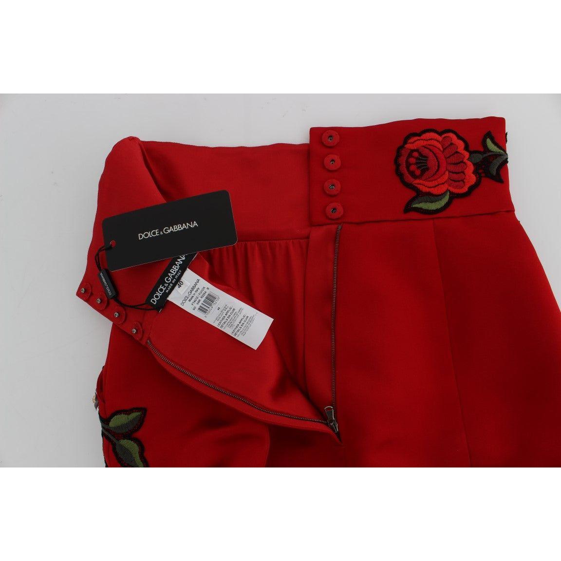 Dolce & Gabbana Red Silk Crystal Roses Shorts SIG20115-1