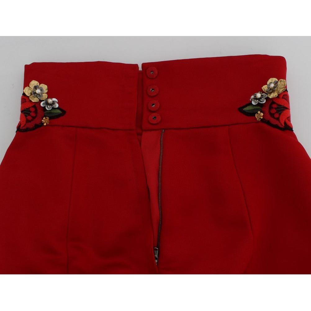 Dolce & Gabbana Red Silk Crystal Roses Shorts SIG20126-1