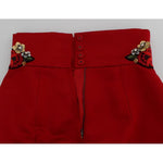 Dolce & Gabbana Red Silk Crystal Roses Shorts SIG20126-1