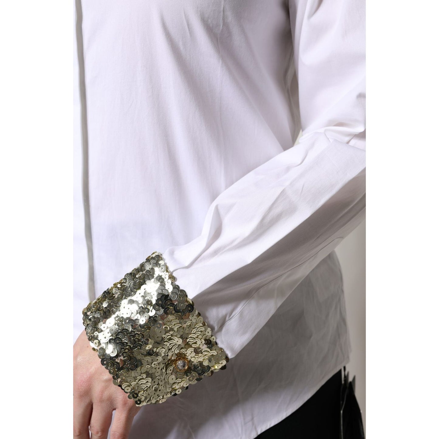 Dolce & Gabbana White Cotton Long Sleeves Sequin Shirt Top TSH90088-36